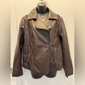 Dark Brown Faux Leather Moto Jacket Max Studio Women’s Sz XL